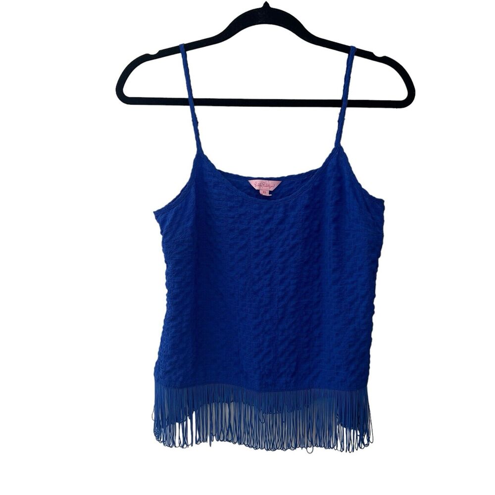 Lilly Pulitzer Naeem Top Brilliant Blue Spaghetti Strap fringe Size‎ Xs